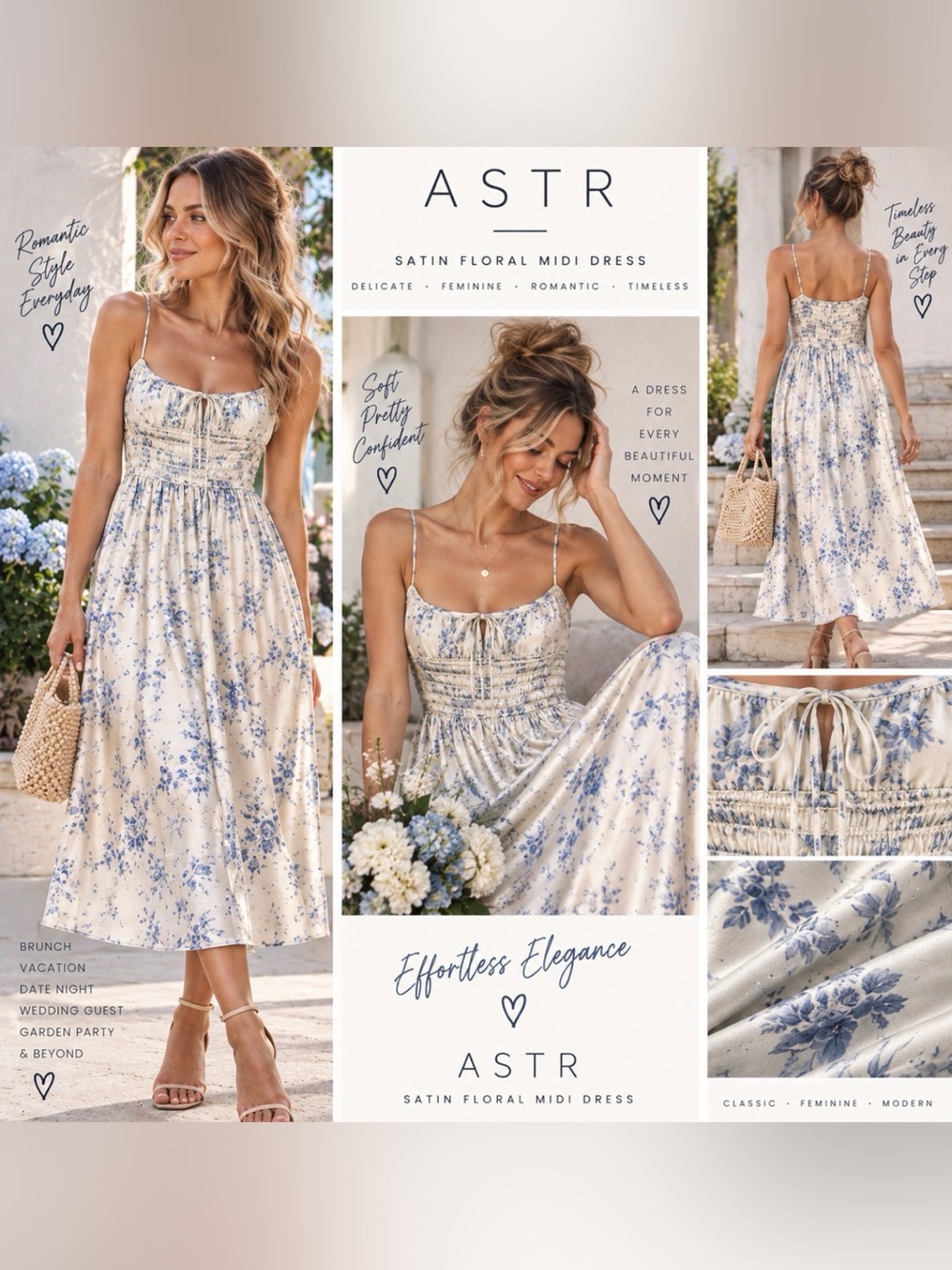 Astr The Label Satin Floral Delicate Strap Midi Dress Women M Romantic Coquette